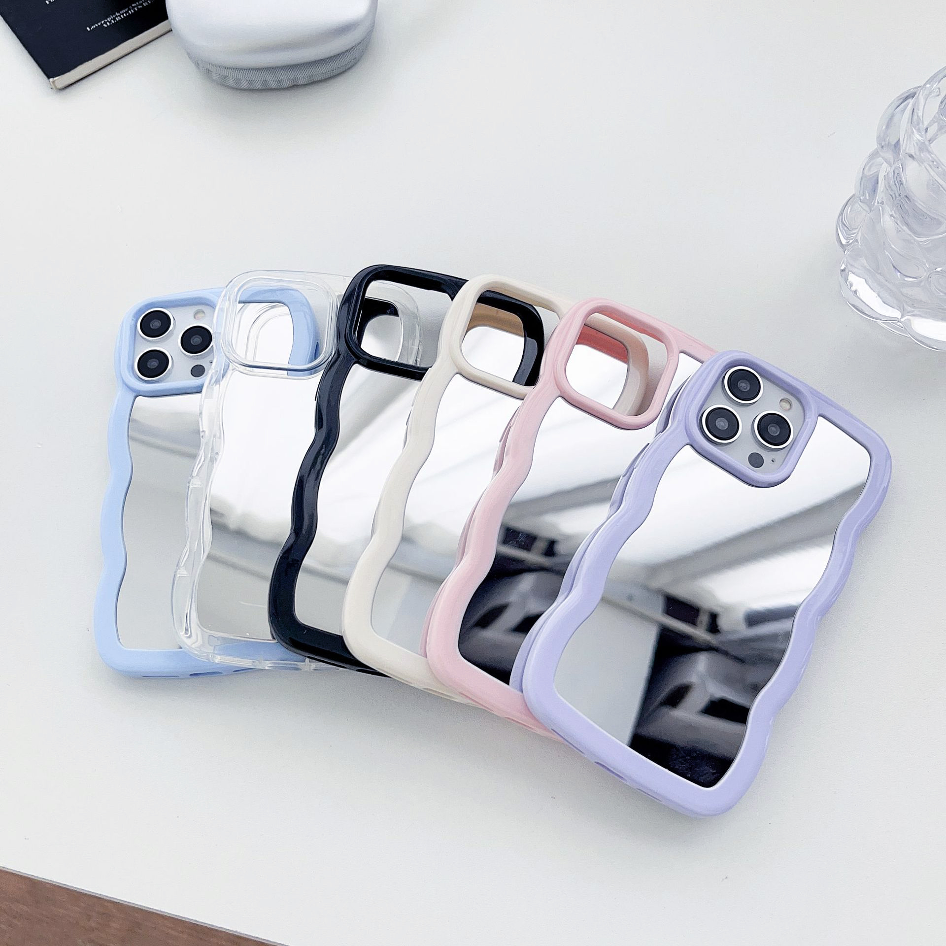 2 in 1 Wave Edge Phone Case with Mirror for iPhone